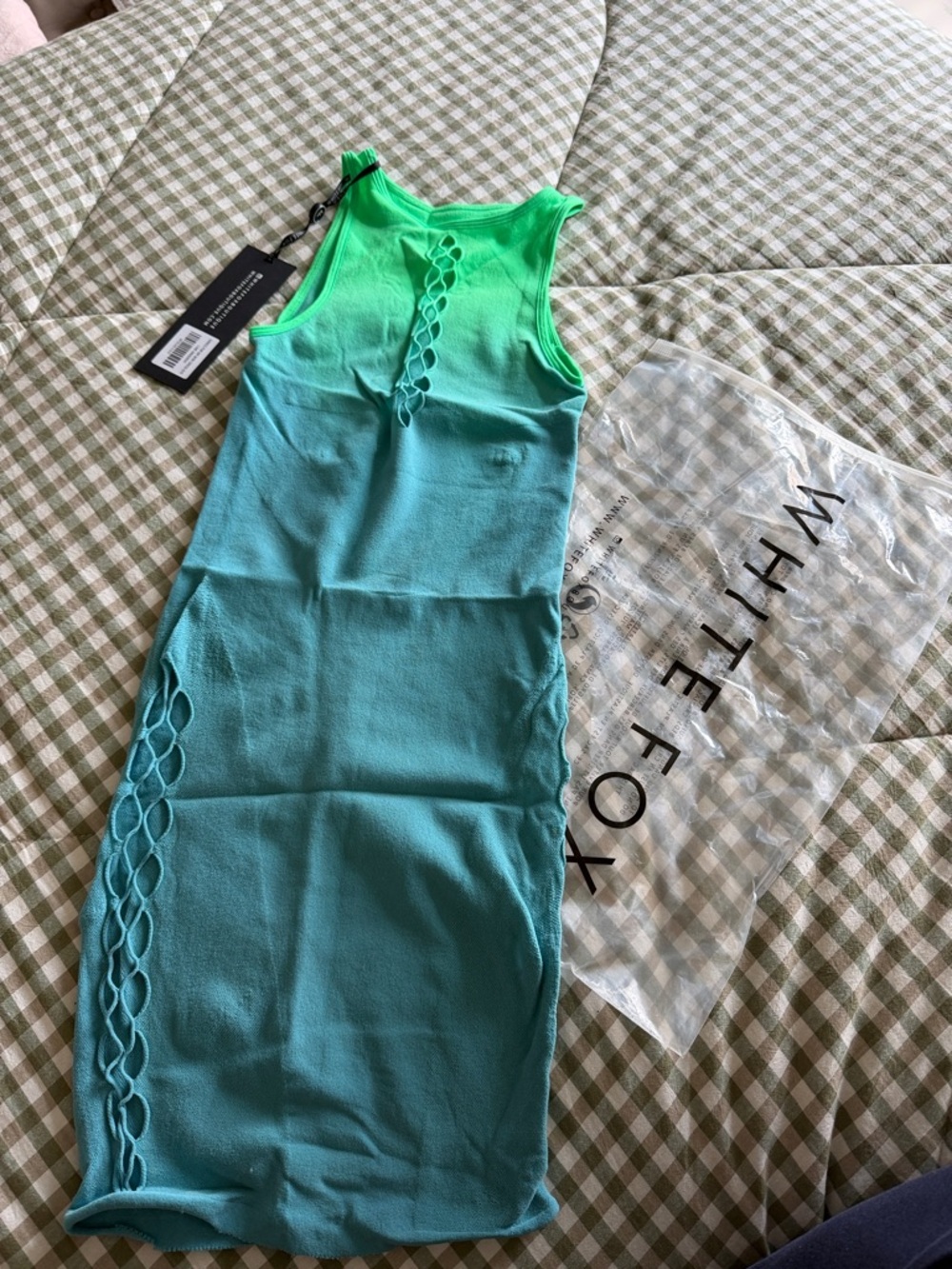 White Fox Boutique Green to Teal Ombre Cutout Mini Dress